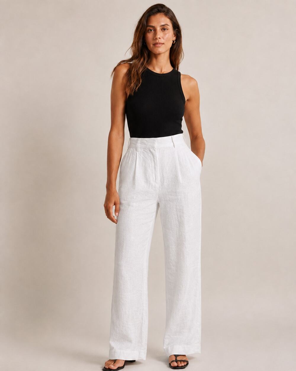 Reformation White Linen Pleated Straight Leg Trousers Size 4
